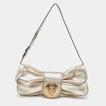 Pre Owned Gucci Metallic Gold Leather Hysteria Clutch Bag