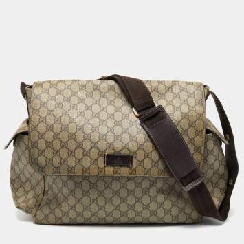 Pre Owned Gucci Beige/Brown GG Supreme Canvas and Leather Diaper Messenger Bag