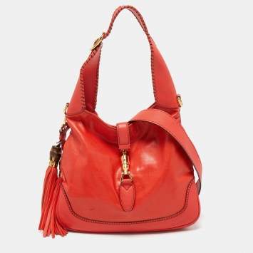 Pre Owned Gucci Red Leather Medium New Jackie Hobo