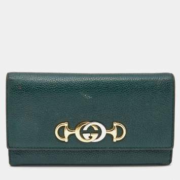 Pre Owned Gucci Green Leather Zumi Wallet