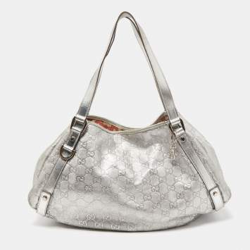 Pre Owned Gucci Silver Guccissima Leather Medium Abbey Hobo