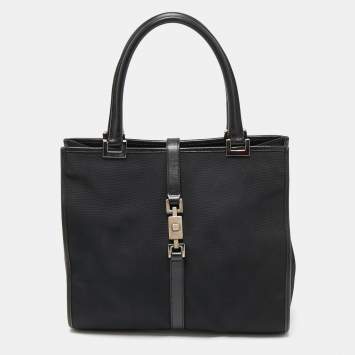 Pre Owned Gucci Black Nylon and Leather Jackie O Tote