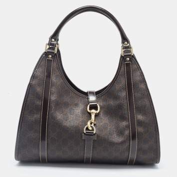 Pre Owned Gucci Brown GG Supreme Canvas and Leather Jackie O Hobo