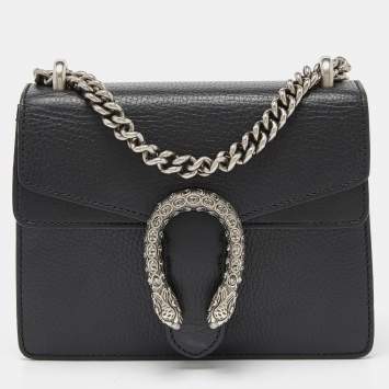 Pre Owned Gucci Black Leather Mini Dionysus Shoulder Bag