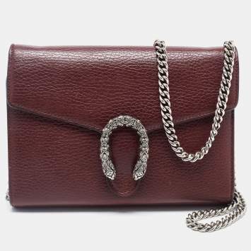 Pre Owned  Gucci Burgundy Leather Dionysus Wallet On Chain