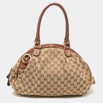 Pre Owned Gucci Beige/Brown GG Canvas Medium Sukey Boston