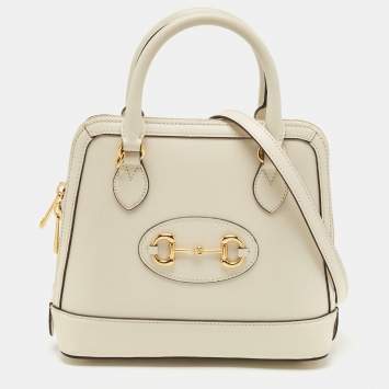 Pre Owned Gucci Off White Leather Small Horsebit 1955 Satchel