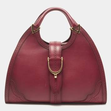 Pre Owned Gucci Burgundy Brogue Leather Stirrup Satchel