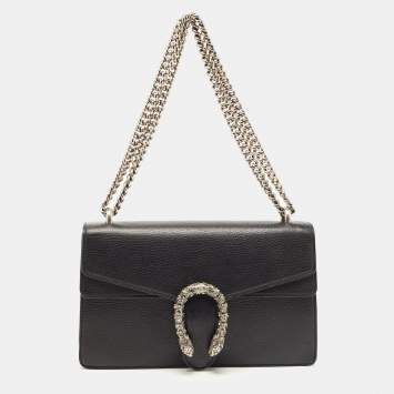 Pre Owned Gucci Black Leather Small Dionysus Shoulder Bag