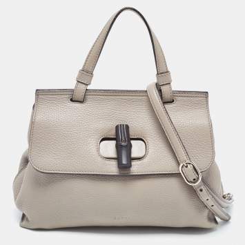 Pre Owned Gucci Grey Leather Small Bamboo Daily Top Handle Bag