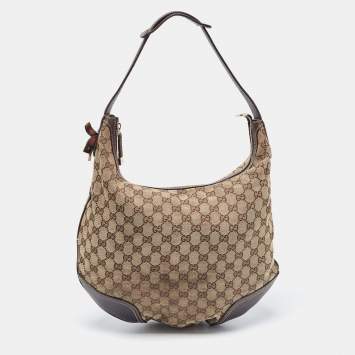 Pre Owned Gucci Beige/Brown GG Canvas and Leather Large Princy Hobo