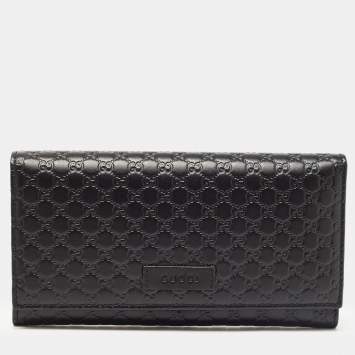 Pre Owned Gucci Black Mircoguccissima Leather Logo Flap Continental Wallet