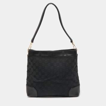 Pre Owned Gucci Black GG Canvas and Leather Shoulder Bag 