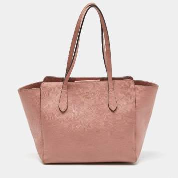 Pre Owned Gucci Pink Pebbled Leather Small Swing Tote