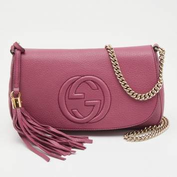 Pre Owned Gucci Pink Leather Soho Chain Crossbody Bag