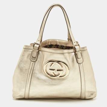Pre Owned Gucci Gold Leather Britt Tote