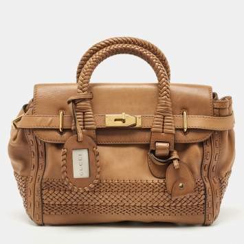 Pre Owned Gucci Brown Leather Handmade Top Handle Bag