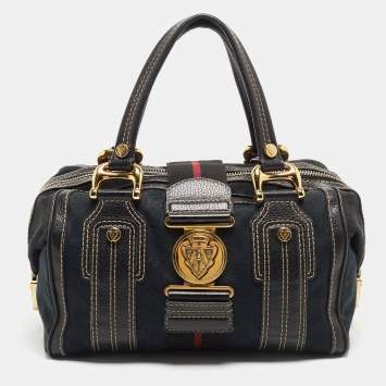 Pre Owned Gucci Black GG Canvas Web Aviatrix Medium Boston Bag