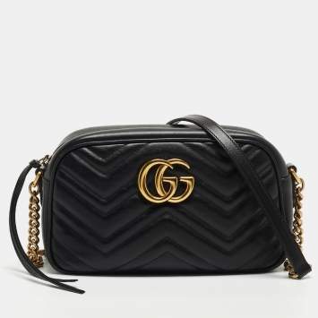 Pre Owned Gucci Black Matelasse Leather Small GG Marmont Shoulder Bag