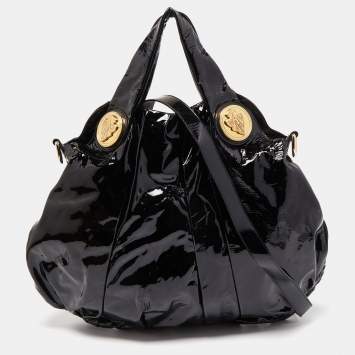 Pre Owned Gucci Black Patent Leather Large Hysteria Hobo