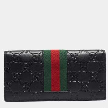 Pre Owned Gucci Black Guccissima Leather Web Vertical Wallet