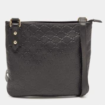 Pre Owned Gucci Black Guccissima Leather  Messenger Bag