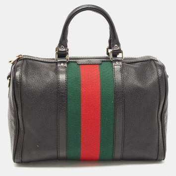 Pre Owned Gucci Black Leather Medium Vintage Web Boston Bag