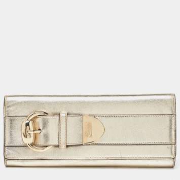 Pre Owned Gucci Gold Leather Romy Clutch