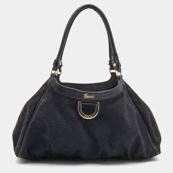 Pre Owned Gucci Black GG Canvas and Leather Large Abbey D Ring Shoulder Bag