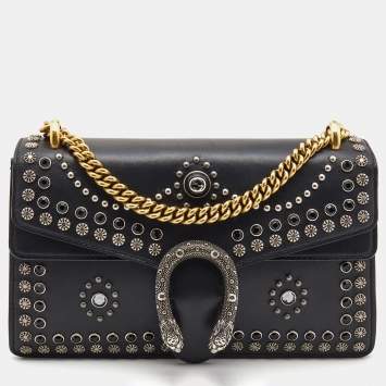 Pre Owned Gucci Black Leather Small Strass Studded Dionysus Shoulder Bag