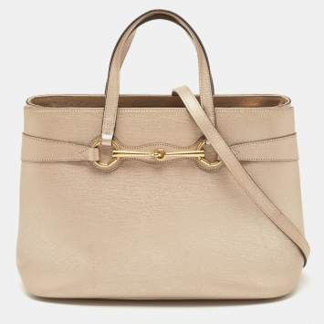 Pre Owned Gucci Rose Gold Leather Medium Bright Bit Tote