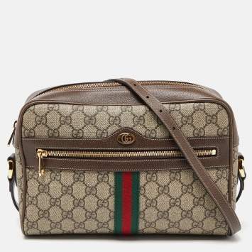 Pre Owned Gucci Beige/Brown GG Supreme Canvas and Leather Small Ophidia Shoulder Bag