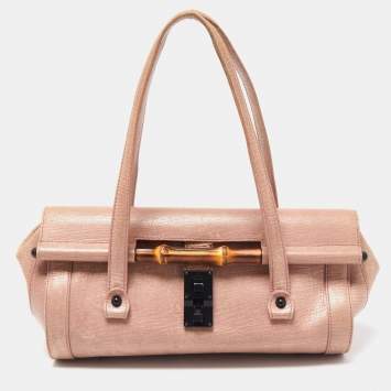 Pre Owned Gucci Lilac Leather Bamboo Bullet Satchel