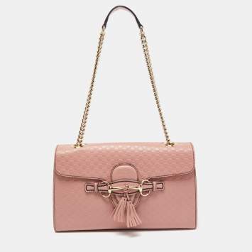 Pre Owned Gucci Pink Microguccisima Leather Medium Emily Shoulder Bag