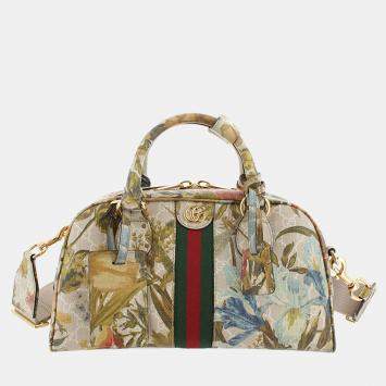 Pre Owned Gucci Multicolour GG Supreme Flora Ophidia Satchel