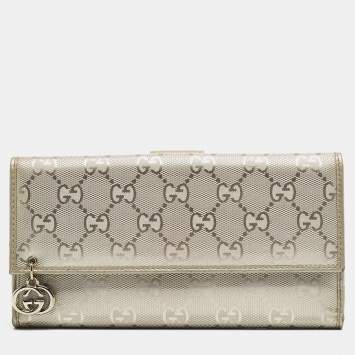 Pre Owned Gucci Metallic GG Imprime and Leather Interlocking G Continental Wallet
