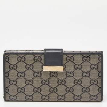 Pre Owned Gucci Beige/Black GG Crystal Canvas and Leather Continental Wallet