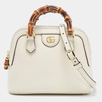 Pre Owned Gucci Off White Leather Mini Diana Satchel