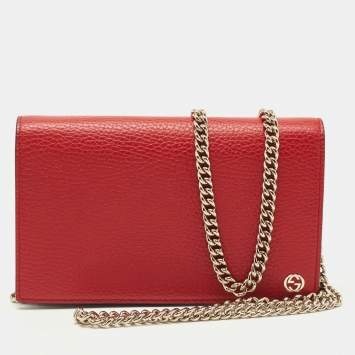 Pre Owned Gucci Red Leather Betty Wallet on Chain