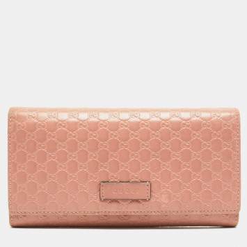 Pre Owned Gucci Pink Microgucissima Leather Flap Continental Wallet