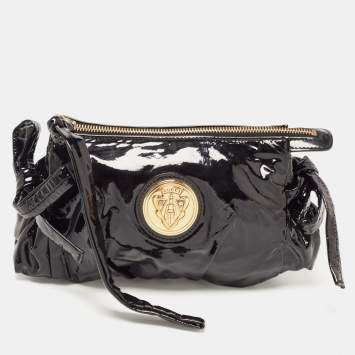 Pre Owned Gucci Black Patent Leather Hysteria Clutch 
