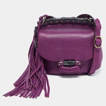 Pre Owned Gucci Purple Leather Nouveau Fringe Crossbody Bag