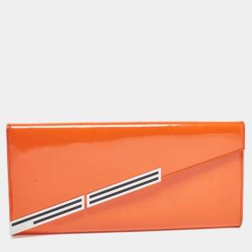 Pre Owned Gucci Orange Patent Leather Sigrid Oversized Clutch