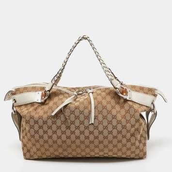 Pre Owned Gucci Beige GG Canvas And Leather Bamboo Bar Shoulder Bag