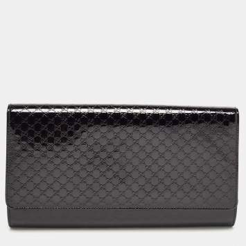 Pre Owned Gucci Black Microguccissima Patent Leather Medium Broadway Clutch