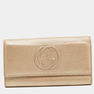 Pre Owned Gucci Gold Leather Soho Continental Wallet