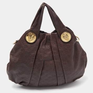 Pre Owned Gucci Dark Brown Guccissima Leather Large Hysteria Hobo