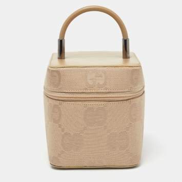 Pre Owned Gucci Beige GG Canvas and Leather Vanity Bag