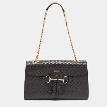 Pre Owned Gucci Black Guccissima Leather Medium Emily Chain Shoulder Bag