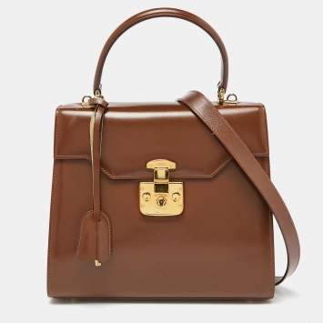 Pre Owned Gucci Brown Leather Vintage Kelly Rare Lady Lock Top Handle Bag